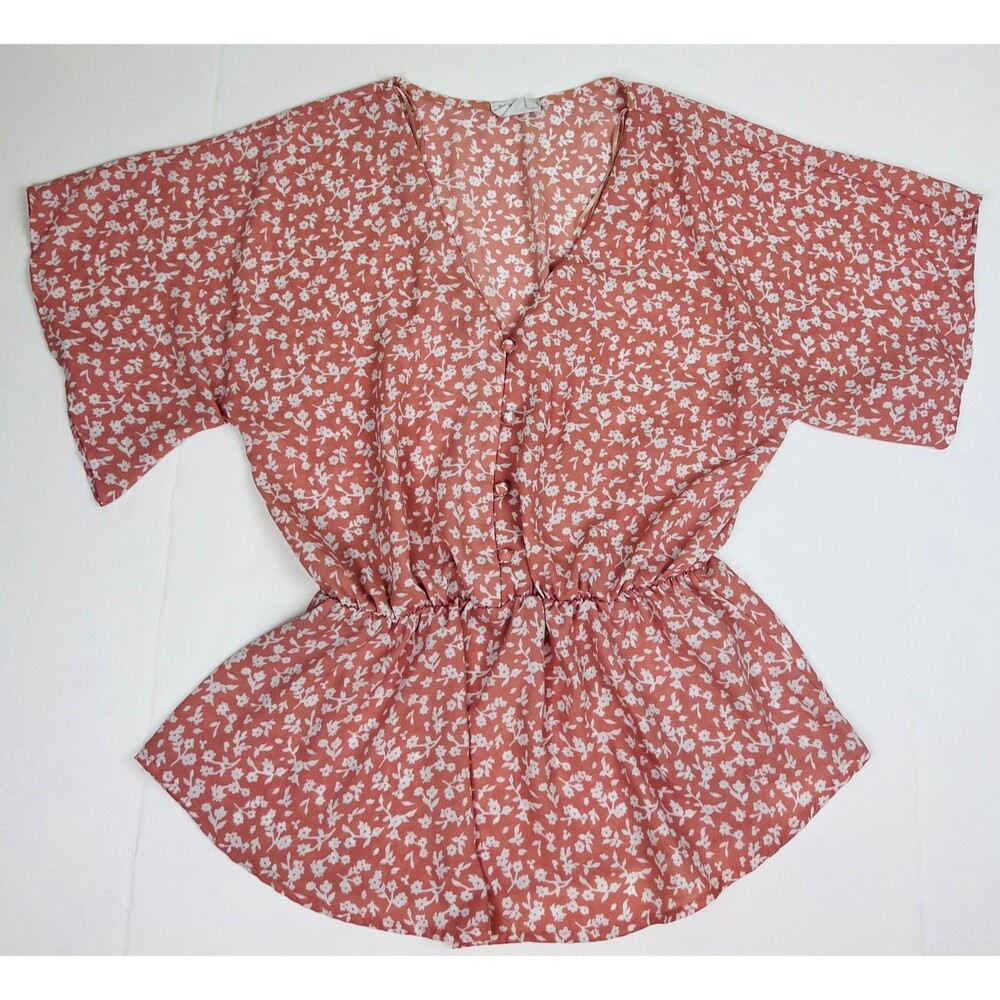 Sienna Sky Womens Large Pink Floral Elastic Waist Top Blouse Dolman Sleeve